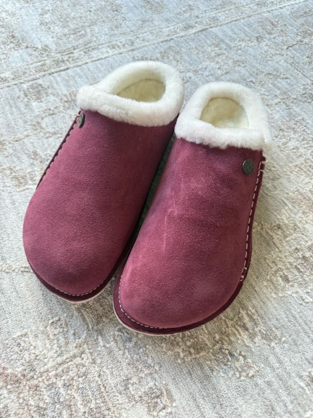Birkenstock Women's Suede Shearling Clog in Plum Zermatt Premium